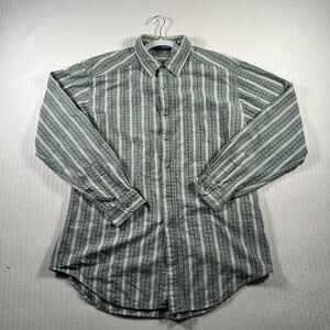 Vintage Woolrich Mens Large L Striped Button Up Long Sleeve Shirt Retro